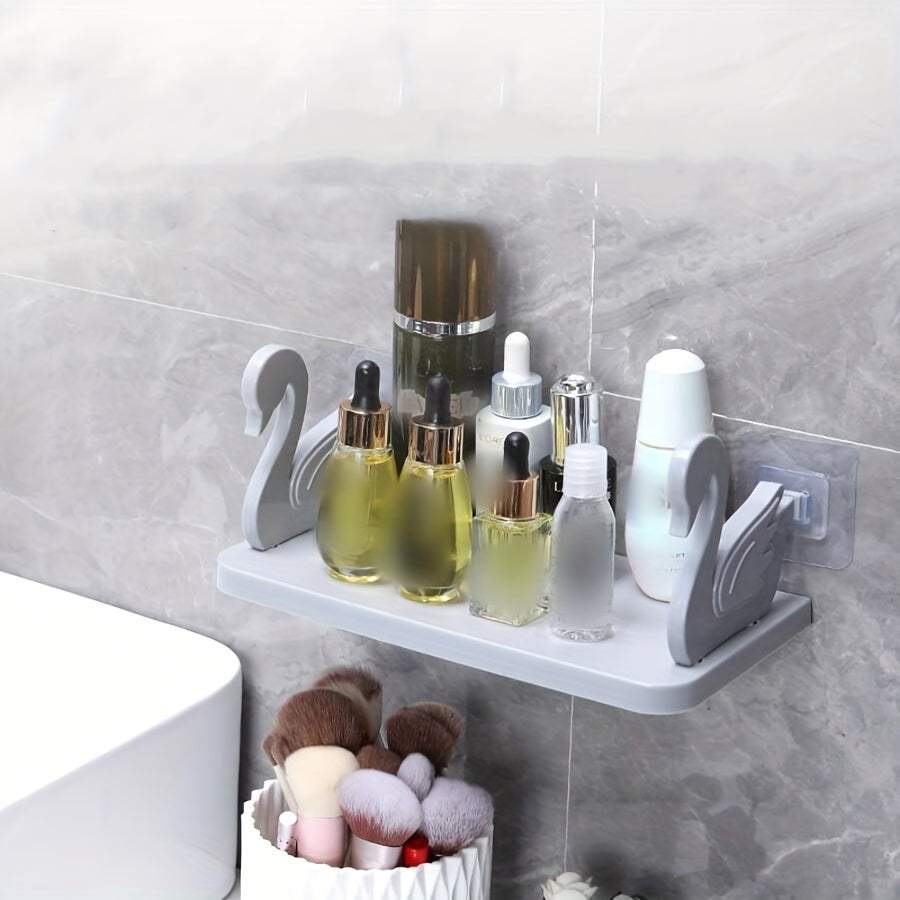 Wall-mounted Storage Rack with Multiple Functions, Featuring a Spacious Swan Shelf for Kitchen Seasoning Bottles and Bathroom Storage