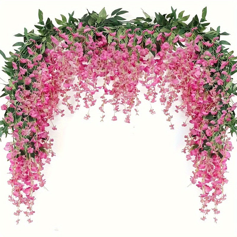 Zaphyron 4pcs Faux Wisteria Garland - 173.74cm Artificial Flower Vines, 12 Branches Each, Ideal for Home, Garden, and Outdoor Wedding Arch Decor.