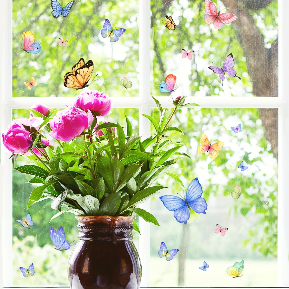 Vibrant Butterfly Window Stickers - 25cm x 15cm, 1 Sheet, Double-Sided, Reusable, 5mil Thick, Modern Design, Ideal for Glass and Tiles