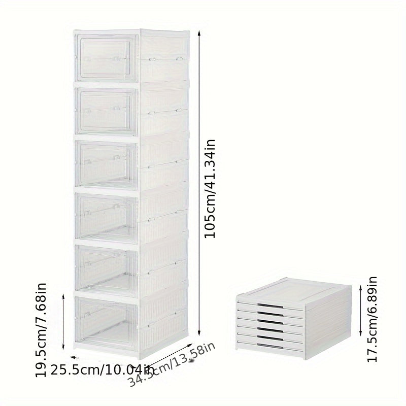 Free-Standing, Stackable & Dust-Proof Plastic Shoe Rack with Lid - Modern 6-Layer Foldable Storage Organizer for Entryway and Closet