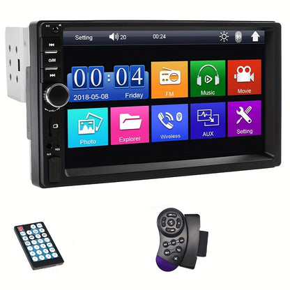 7-inch touchscreen car MP5 multimedia player with FM radio, aux, USB, wireless, MirrorLink for smartphones. Optional rear view camera & steering wheel control. Ideal for back-to-school.