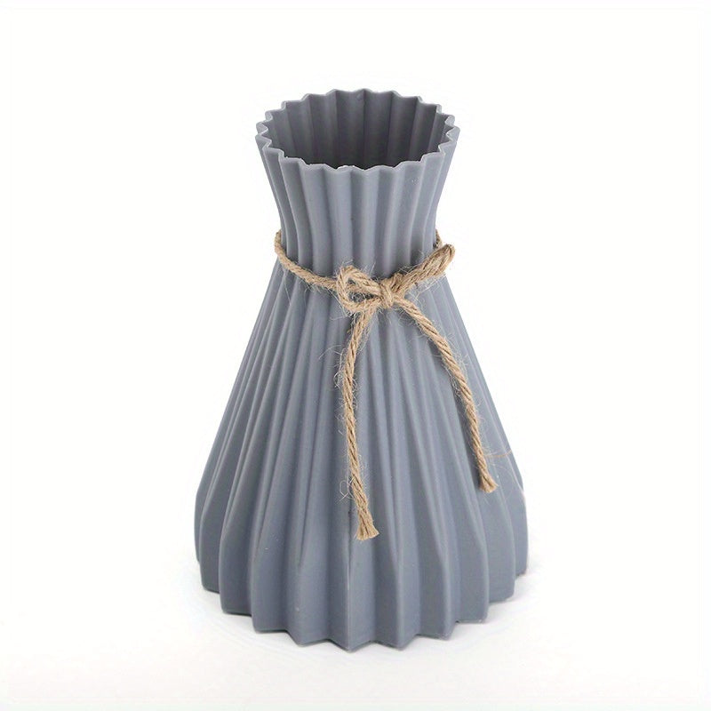 Modern plastic vase for living room or office table decoration, featuring a waist design suitable for flower arrangements. Nordic style with corrugated texture. Flowers not included.