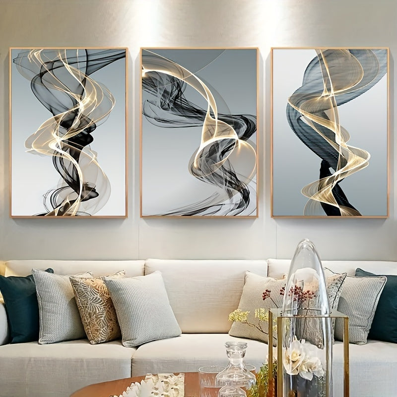 Modern Abstract Ribbon Canvas Painting Set of 3 for Bedroom and Living Room Decor, 40cm*60cm, No Frame