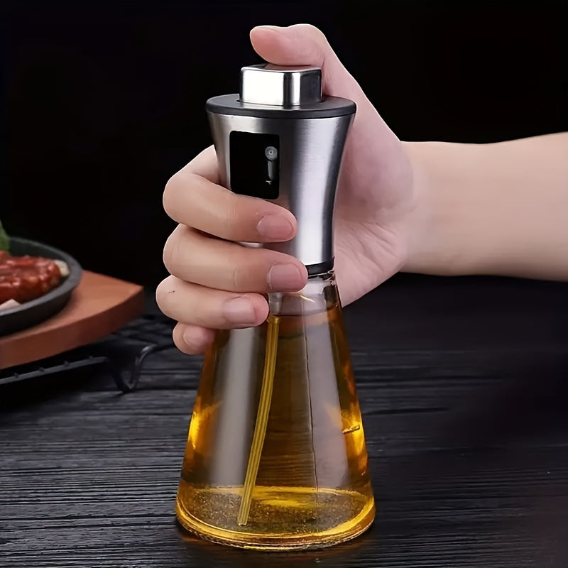 Stainless Steel 170ml Glass Olive Oil Sprayer - Leak-Proof Vinegar Bottle for Cooking, BBQ, Salad - Non-Patterned Misting Dispenser - BPA-Free Kitchen Accessory