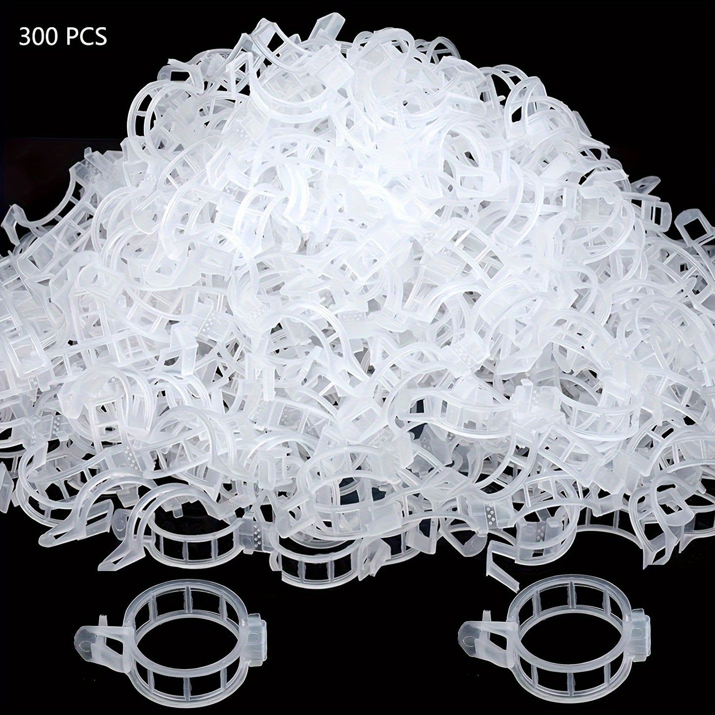 300-Pack Garden Trellis Clips for Climbing Veggies & Flowers - Durable Plastic Tomato Clips for Vine Plant Ties, Cucumber, Squash - 1-Inch Inner Diameter White Plant Ties