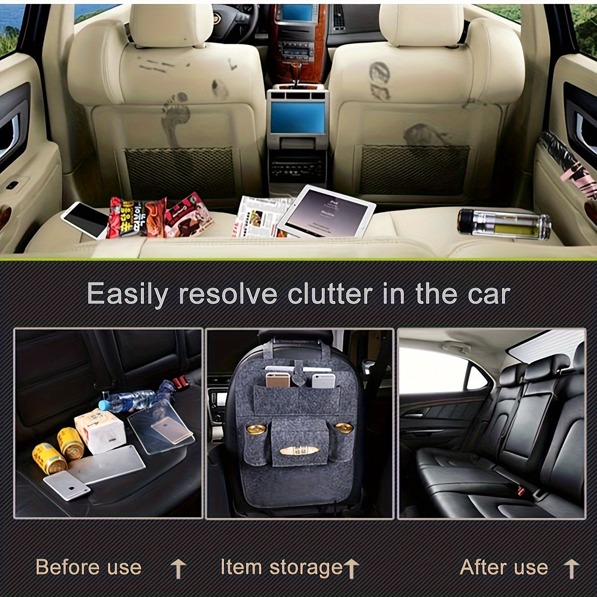 One piece of felt car seat storage bag, a versatile car seat back storage organizer.