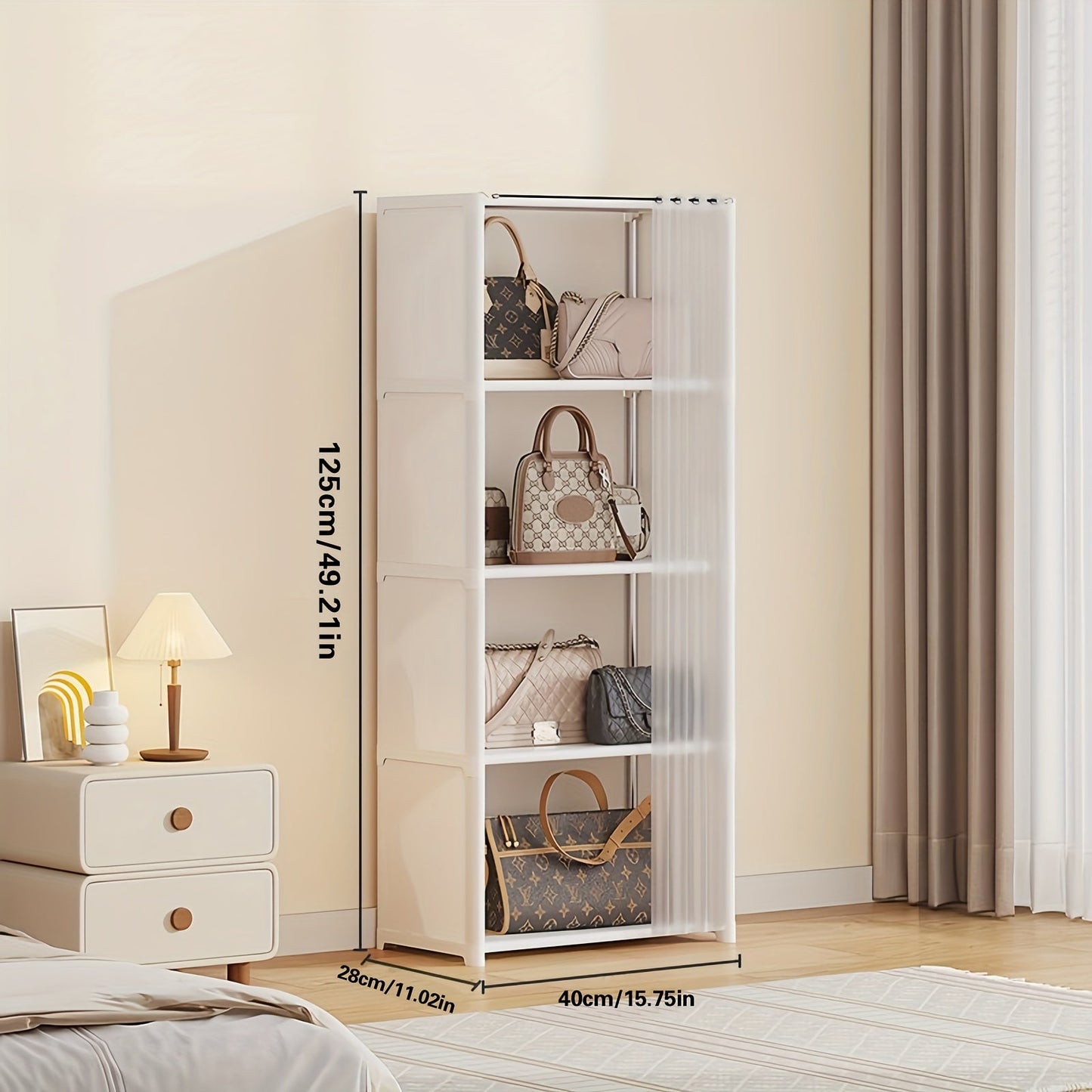 This freestanding metal storage organizer is perfect for your bedroom, living room, or office. It features a 5/6-tier open bookshelf and display rack, along with a dust-proof cover to keep your items clean. Easy to assemble with no electricity needed