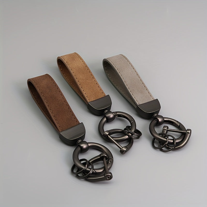 Men's Hardware Anti-Loss Suede Car Key Chain with PU Leather, the Perfect Valentine's Day Gift