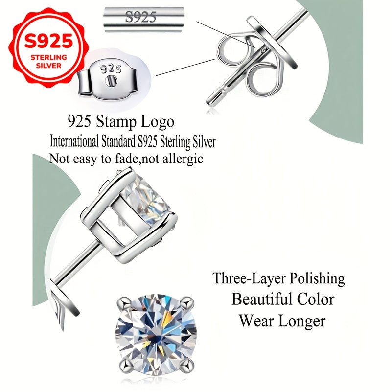 Stylish 925 Sterling Silver Stud Earrings for Women with White Cubic Zirconia - Available in Various Carat Sizes (0.1-0.8CT) and 3/4/5/6mm - Perfect for Everyday Wear and Gifting, Comes with Free Gift Box and Daily Care Supplies including Oxides