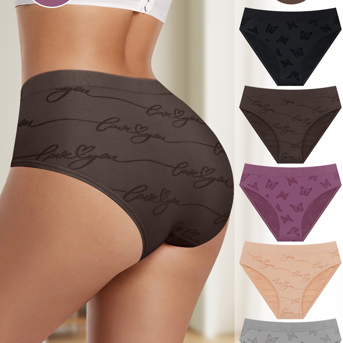 5 Butterfly Print Briefs, Sexy Comfy Breathable Intimate Panties, Women's Lingerie & Underwear