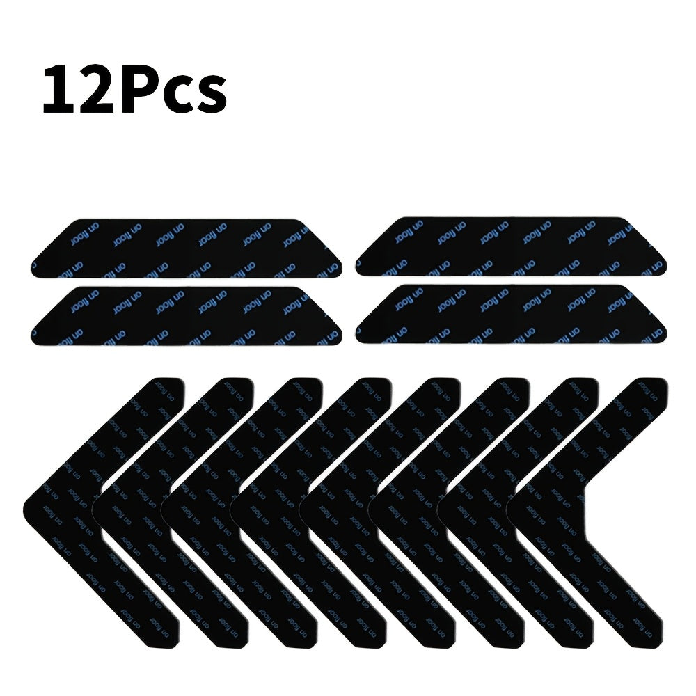 Prevent carpet slippage and curling with these durable plastic rug grippers. This set of 6 or 12 non-slip carpet stickers is reusable and ideal for use in the living room, bedroom, or any indoor space.