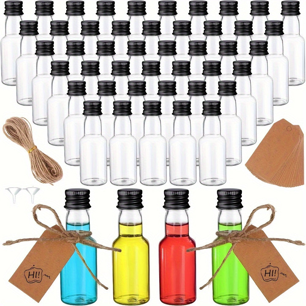 Pack of 60 Mini Plastic Liquor Bottles - Leakproof 25ml/50ml Empty Bottles with Caps for Alcohol, Sauce, Party Favors. Food-Grade and Safe for Contact with Food Items.