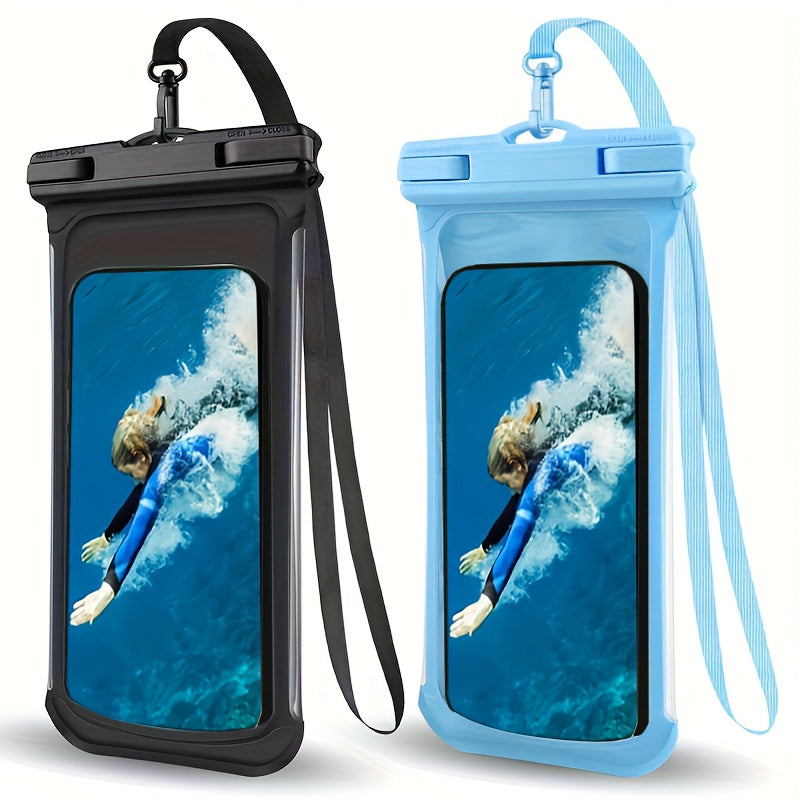 Waterproof phone pouch with 3D design and neck strap for 20.32 cm smartphones, ideal for beach, cruise, and travel.