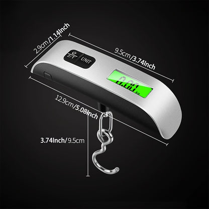 Portable electronic luggage scale with LCD display, suitable for weighing luggage up to 50kg/110lb.