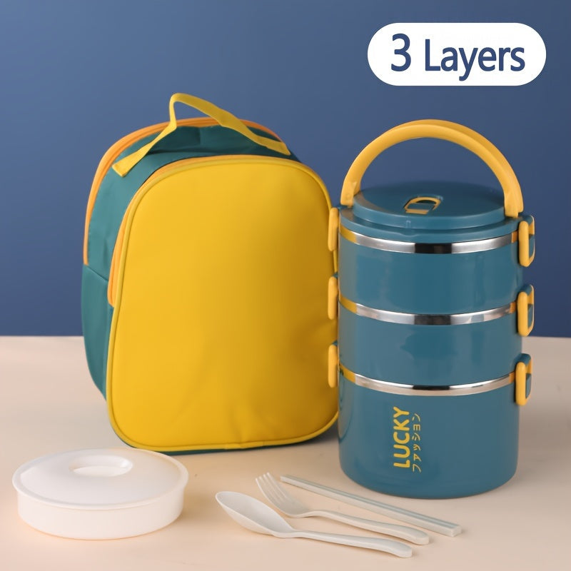 Upgrade your lunch game with this durable Large Capacity Stainless Steel Insulated Lunch Box Set! Perfect for school, picnic, camping, or work, this reusable and leak-proof bento container comes with a thermal bag and cutlery for convenience. Easy to