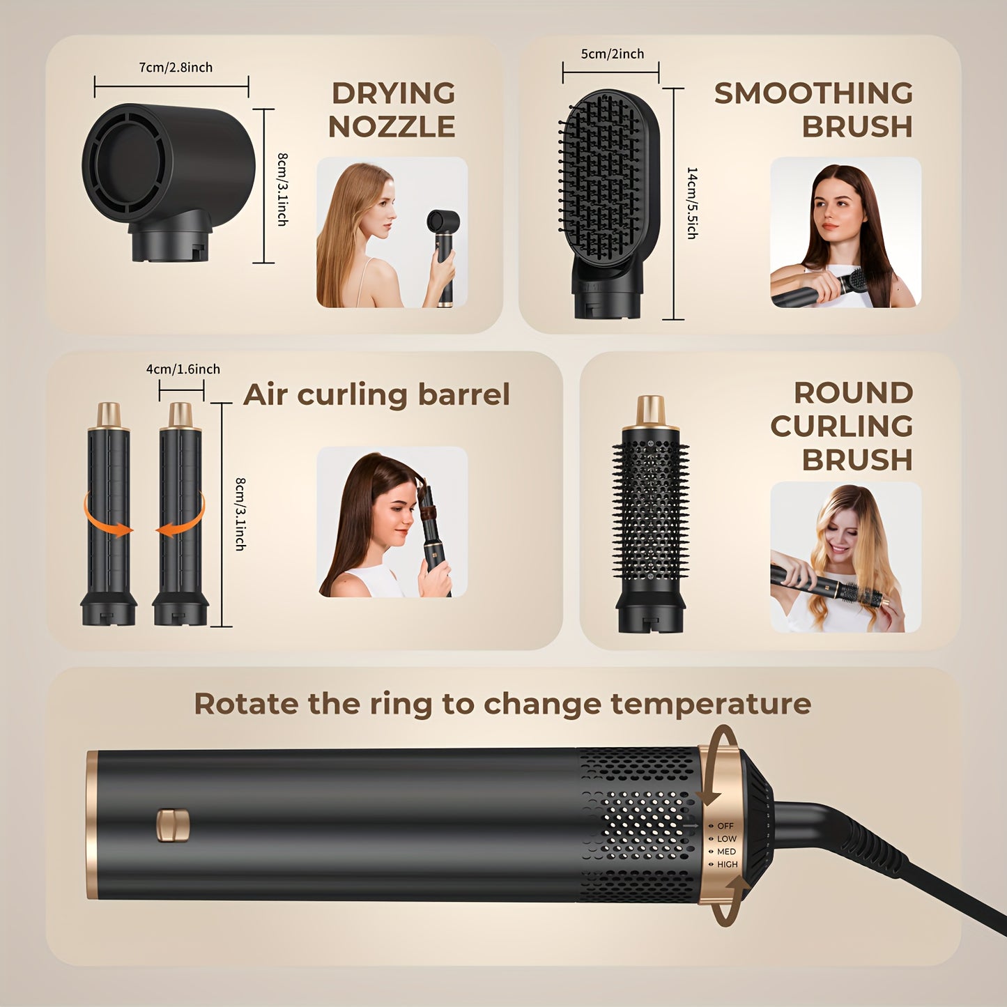 UKLISS 5-in-1 Hair Dryer Brush - Detachable Hot Air Curler & Straightener, Negative Ion Styling Tool for Drying, Curling & Straightening, 220V with US Plug