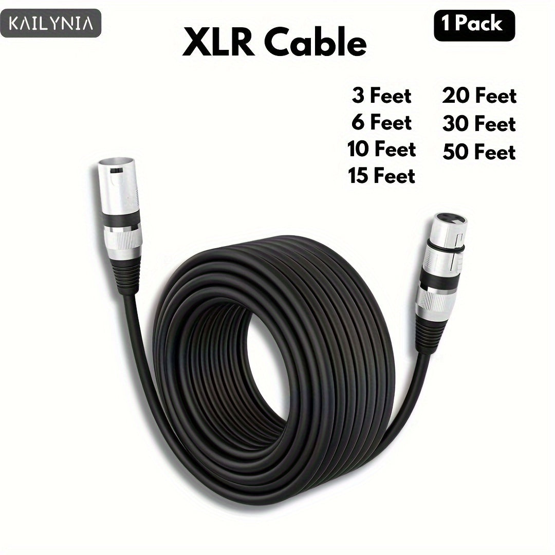 KAILYNIA Professional 3-Pin Balanced XLR Cable for microphone to mixer connection, shielded for recording studio, podcast, and active speakers - available in various lengths.