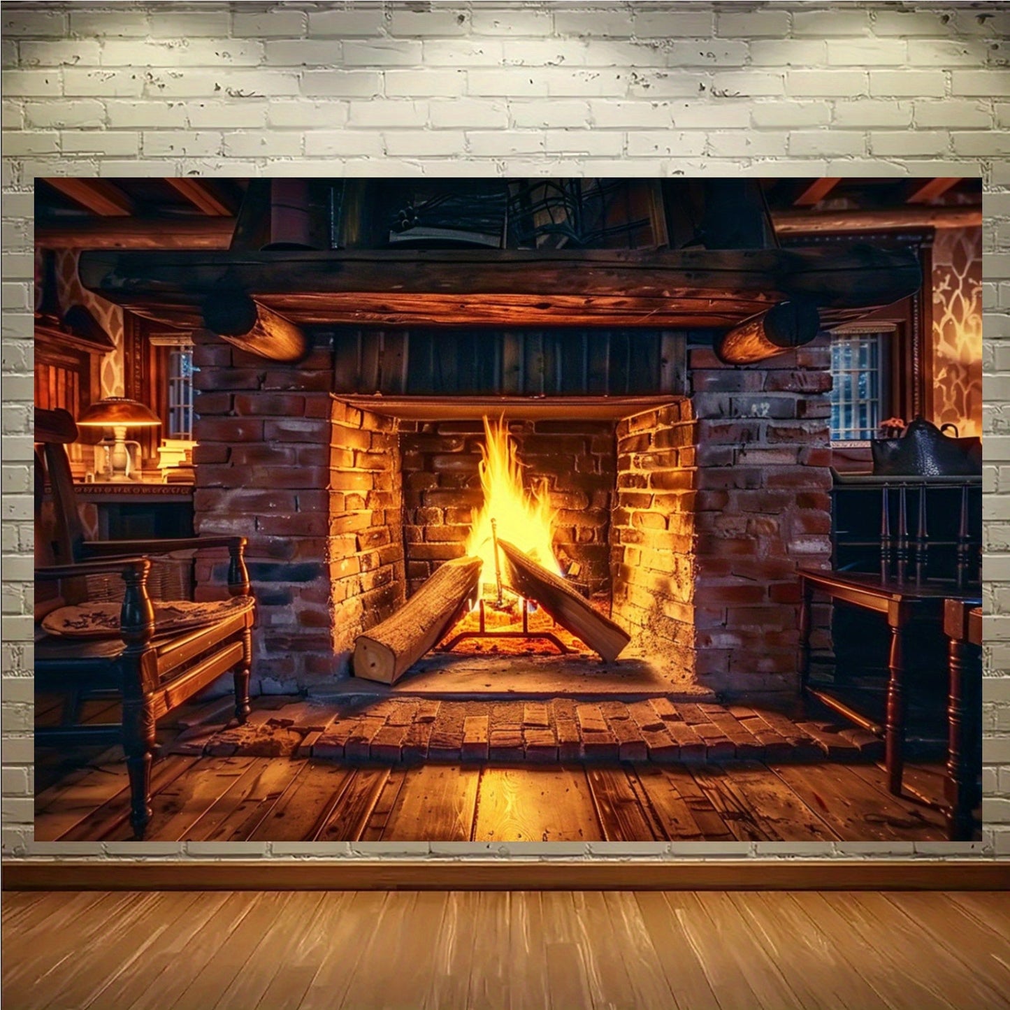 Realistic Fireplace Polyester Backdrop with Burning Wood Design - Available in Multiple Sizes (small: 99.06cm x 149.86cm, large: 179.83cm x 229.87cm) - Perfect for Winter Celebrations, Family Get-Togethers, Outdoor Events, and Multi-functional Use for