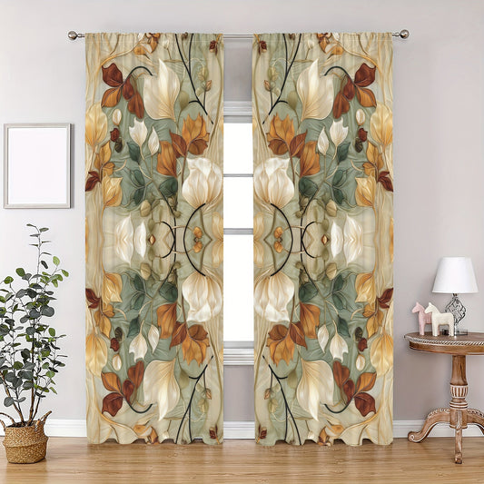 Two pieces of Floral Pattern Curtains to Beautify Your Bedroom or Living Room with Window Treatments and Home Decor