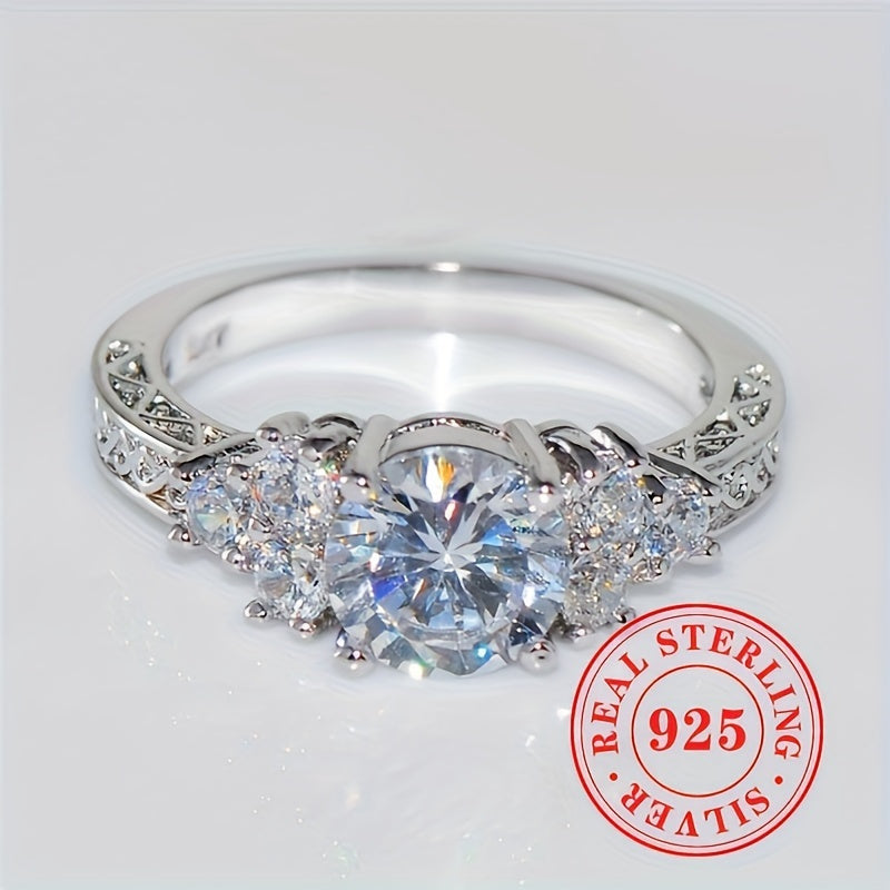 925 Pure Silvery Halo Ring with CZ - Perfect for Engagement, April Birthstone, Ideal for Weddings & Parties