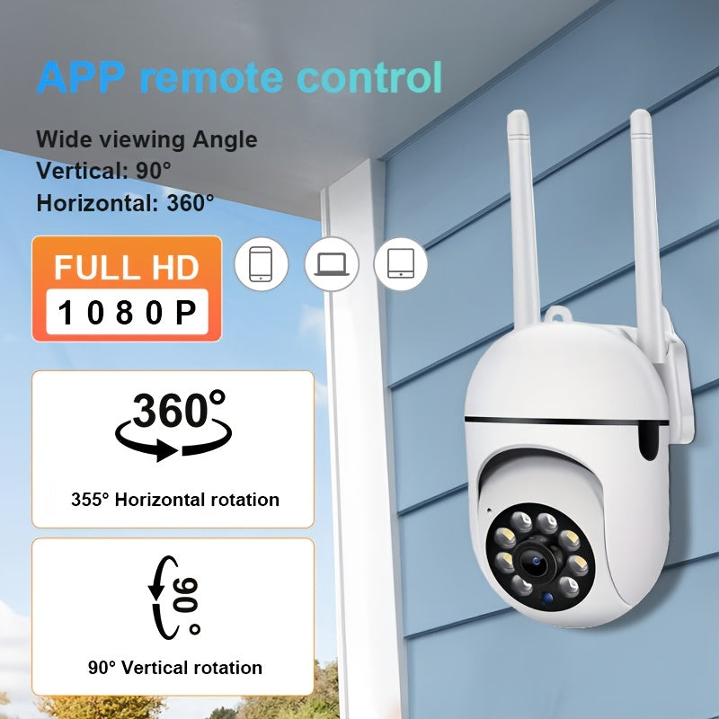 HD Smart WiFi Security Camera features 1080P resolution, Auto-Tracking, Night Vision, and Human/Pet Detection with Motion Alerts. This camera can be used indoors or outdoors, is USB powered, and compatible with smartphones. It operates on wireless 2.4GHz