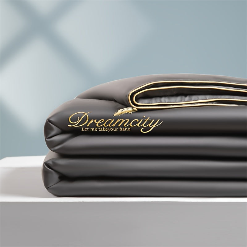 Dreamacity Elegant Summer Quilt - Luxurious Golden Embroidery on Soft, Skin-Friendly 100% Ultrafine Microfiber. Vintage Style Lightweight Cooling Bedding, Machine Washable in Grey. 90g Fabric Weight, Quilting Fabric Only. (Pillowcase & Sheet Not Included)