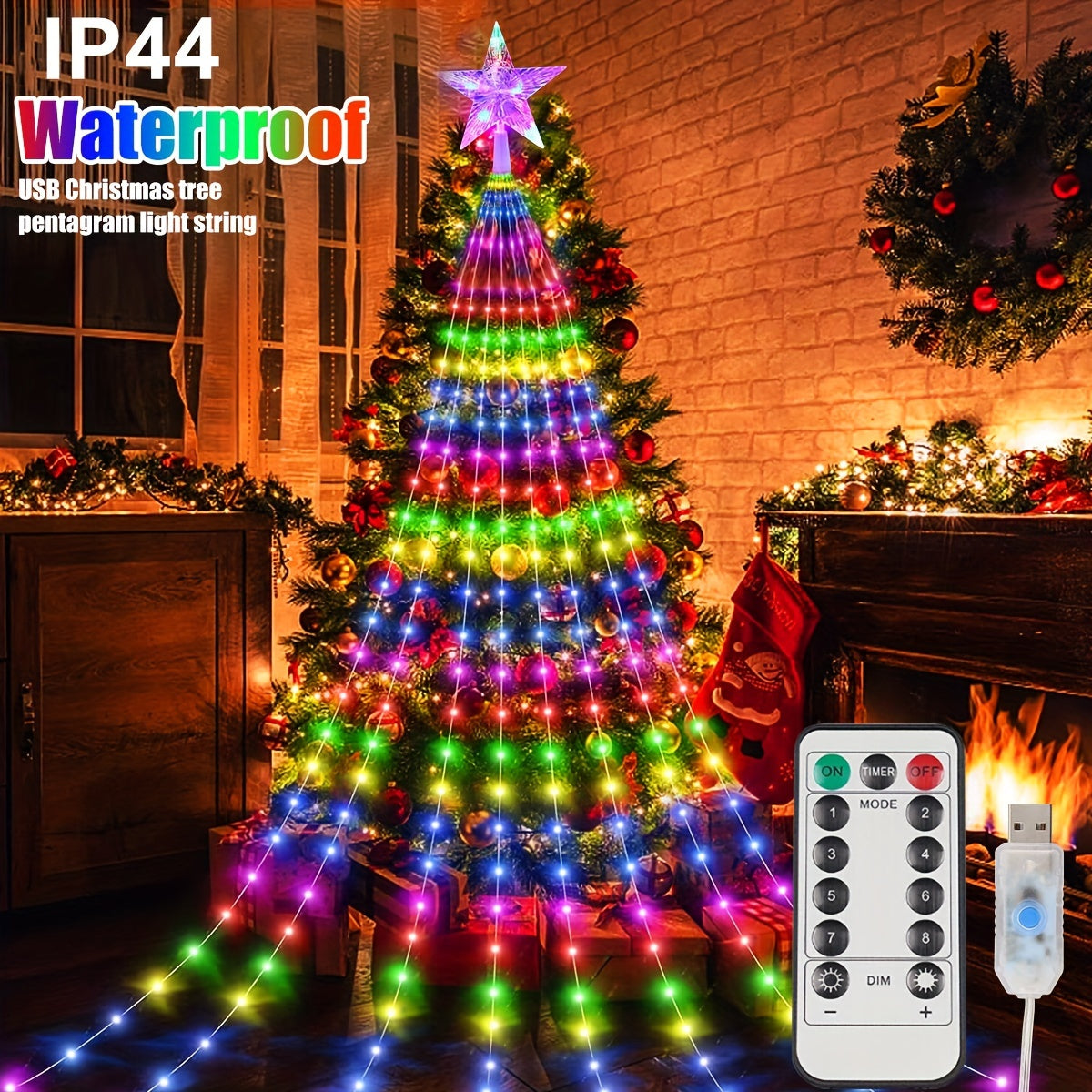 Outdoor Christmas Decorations Star String Lights, 280LED/200LED, 298.7cm/199.95cm, USB Power, 8 Modes Waterfall Tree Lights, Indoor/Outdoor Decorative, Yard Party Home Holiday Decor, Christmas Lights Outdoor.