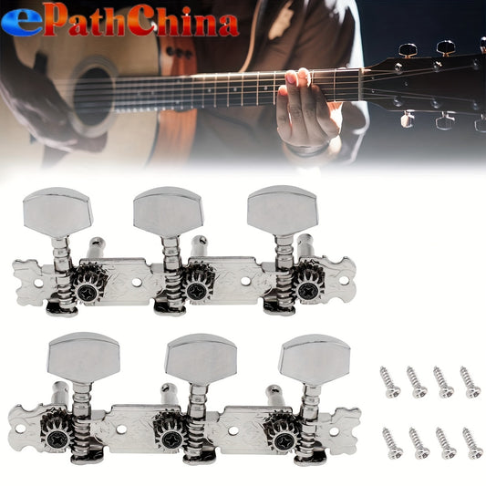 1 Pair of Chrome Plating Guitar Tuning Pegs for Acoustic Folk Guitar