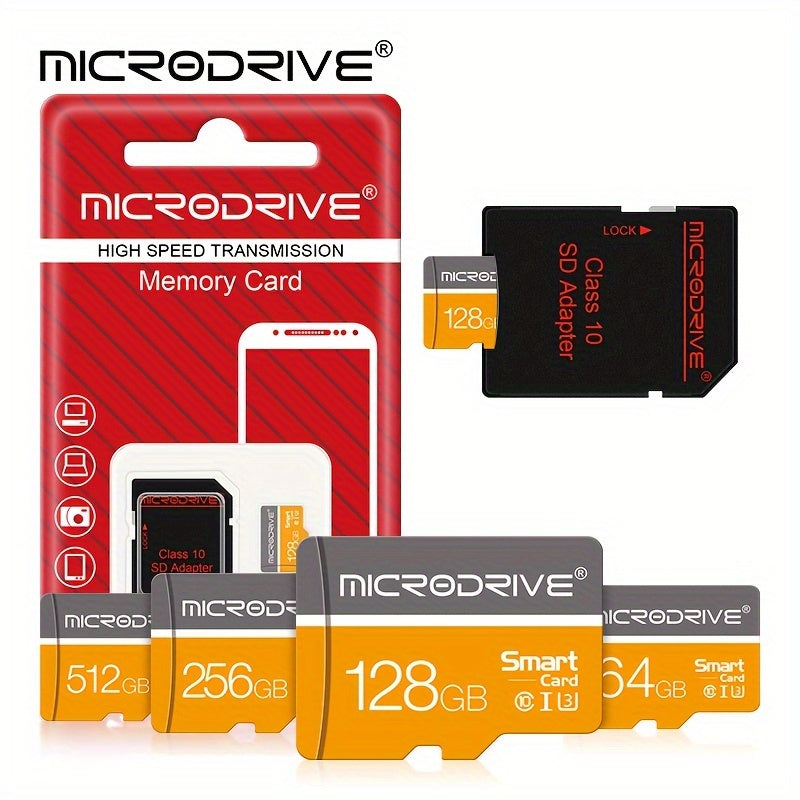 High speed Orange-gray Micro mini TF SD Card available in various sizes (4GB, 8GB, 16GB, 32GB, 64GB, 128GB, 256GB) with Class 10 TF U3 compatibility and SD adapter included.