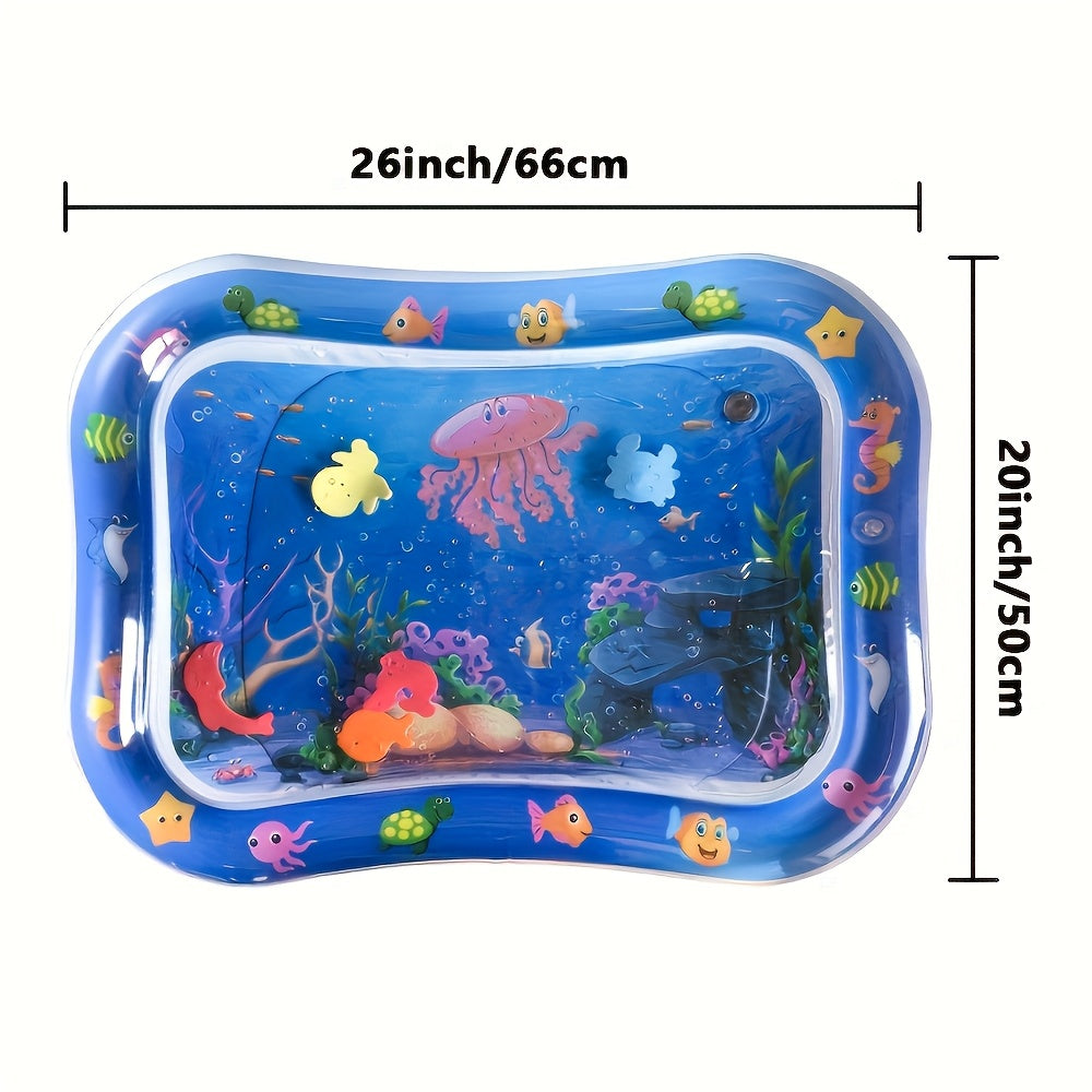 Blue PVC Inflatable Tummy Time Water Play Mat featuring 6 Floating Sea Creatures, Perfect for Sensory Stimulation for Infants 3-12 Months - Great Holiday Gift for Halloween, Thanksgiving, and Christmas