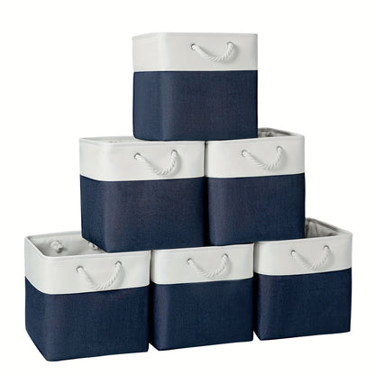 Six classic fabric storage bins with handles, 33.02x33.02 cm, for home and office use, closet organization and storage.