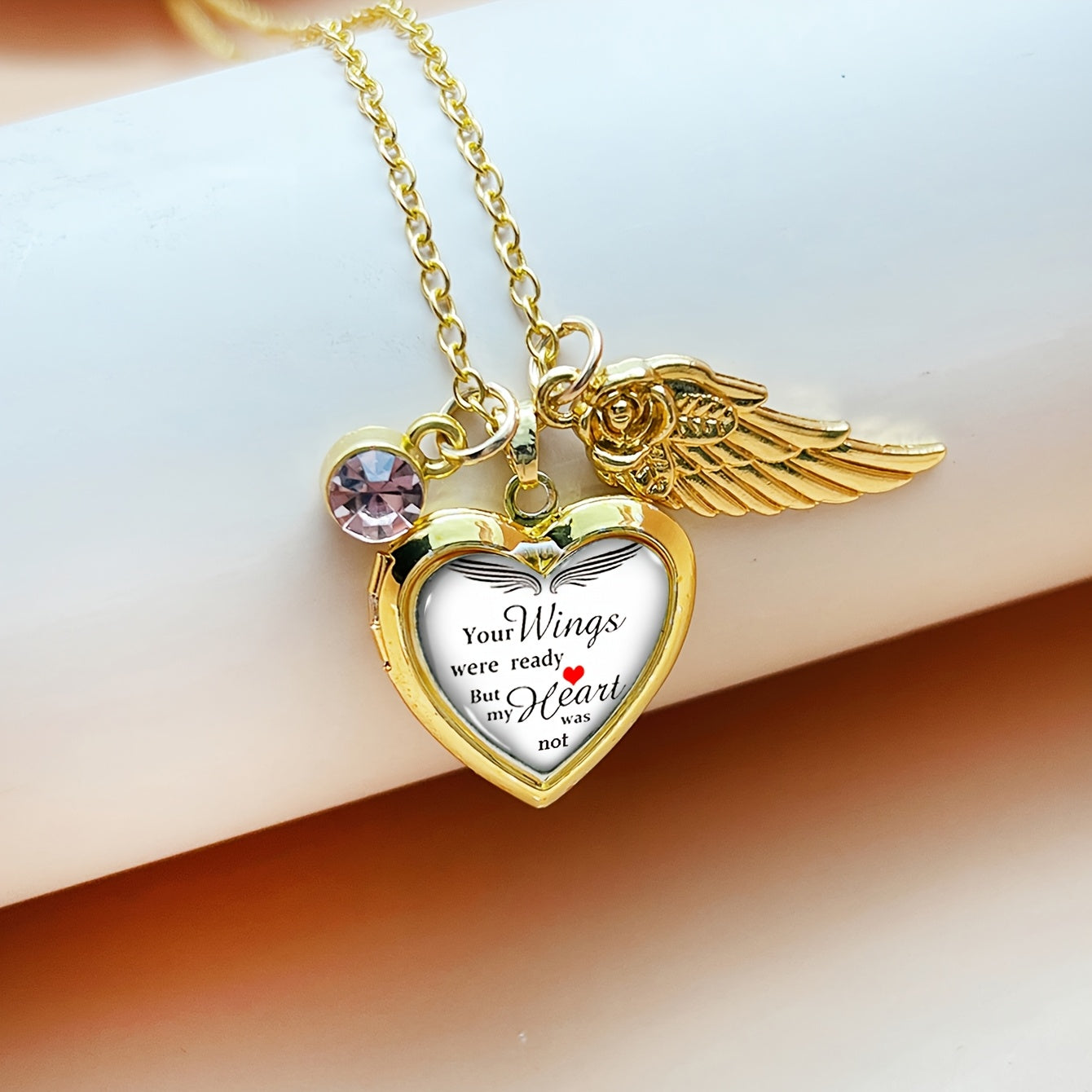 Elegant French-Style Copper Heart & Wing Pendant Necklace with Rhinestone Accents - Perfect for Daily Wear or as an Anniversary Gift. Great for Valentine's Day Surprise. Includes Red Gift Box and Golden Photo Frame.