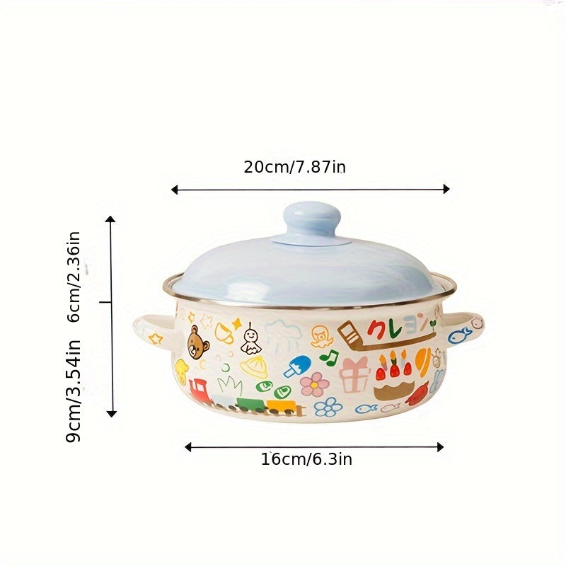 Enamel Pot: This cute cartoon instant noodle pot is a high-value soup pot for your home kitchen. Made from food-grade enamel porcelain, this double-ear pot is perfect for all your cooking needs.