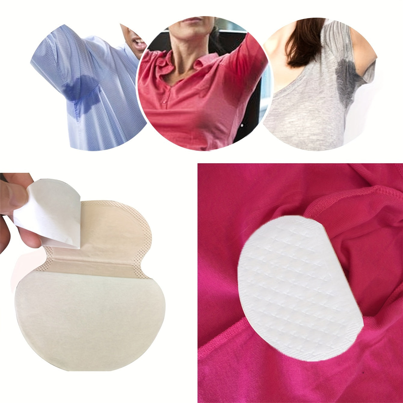 Disposable underarm sweat pads with adhesive stickers, 50-pack for men and women, sweat and stain prevention.