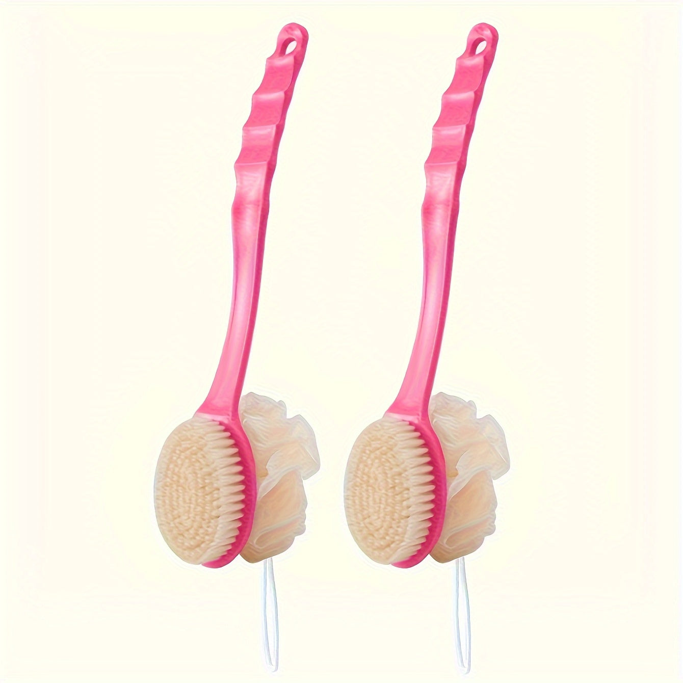 Gentle exfoliating body brush with soft loofah and bristles for men and women. Spa accessory for body and face care.