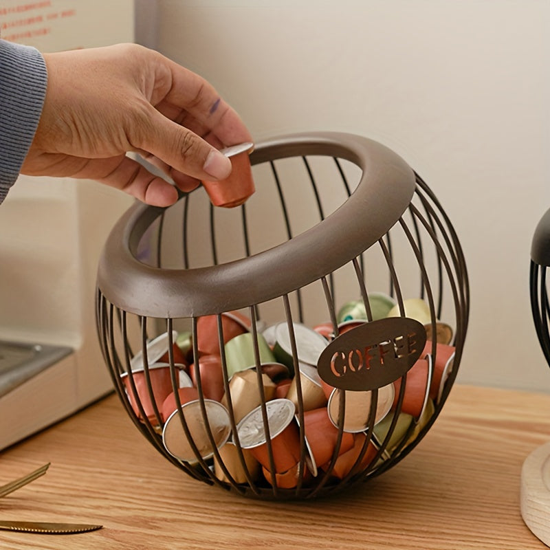 Iron art coffee capsule storage rack for organizing snacks and coffee, fruit basket for home decor and storage of dried fruits.