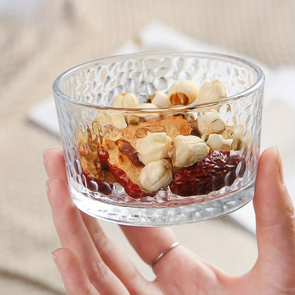 Versatile clear glass dessert bowls in 3 sizes for any occasion, suitable for yogurt, jams, and other desserts. Hand wash only. Reusable and recyclable.