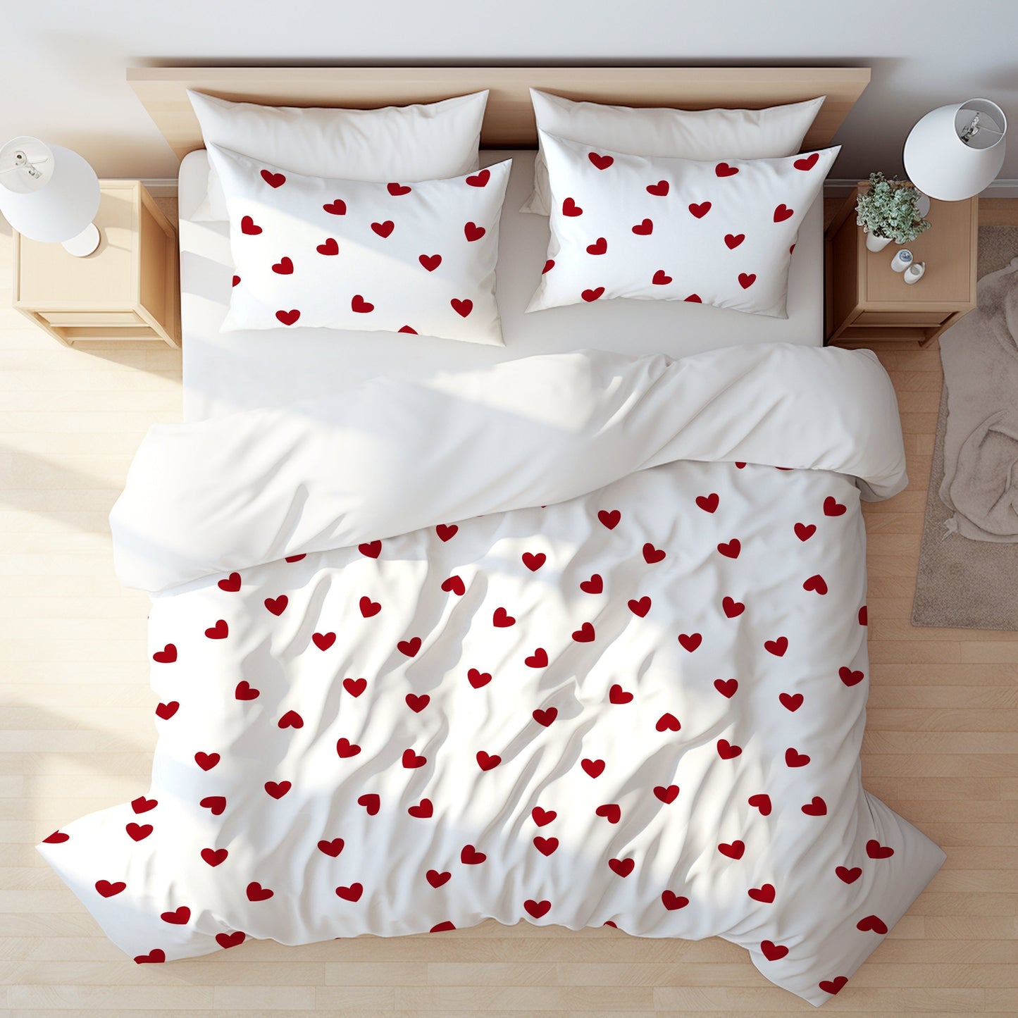 Get ready for the season of love with our Heart Print Valentine's Day Bedding Set. This set includes 1 Duvet Cover and 2 Pillowcases, all brushed for a soft and comfortable feel. Perfect for any bedroom or guest room, this skin-friendly set is suitable