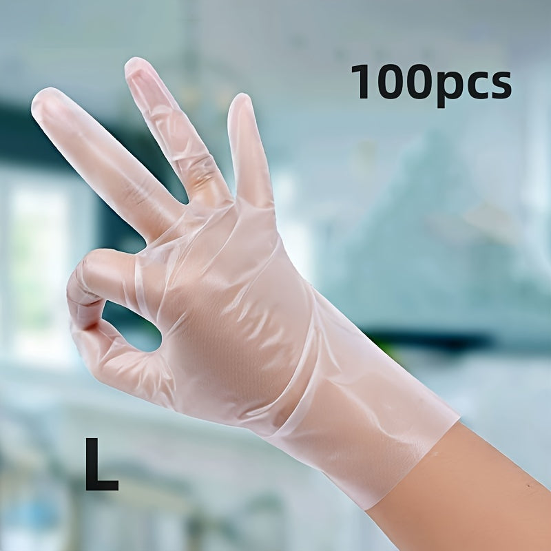 100pcs Premium TPE Disposable Gloves - Clear, Thick, Durable, Powder-Free, Anti-Static - Ideal for Cleaning, Beauty Salons, Pet Care, Household Cleaning.