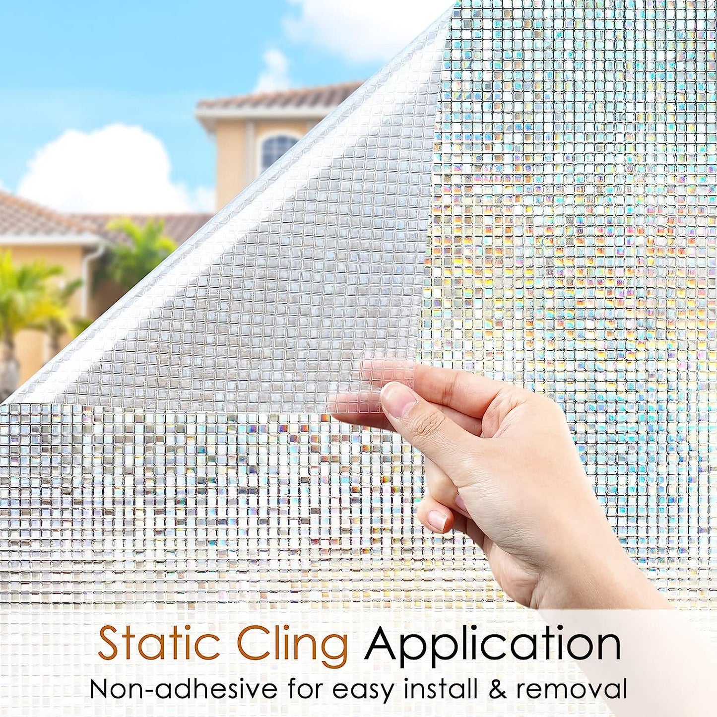 Frosted Retro Mosaic Grid Privacy Glass Film provides heat insulation with adhesive-free application. This semi-transparent film offers sun protection and can be used as window decals or stickers. Perfect for adding decoration to your bathroom or door