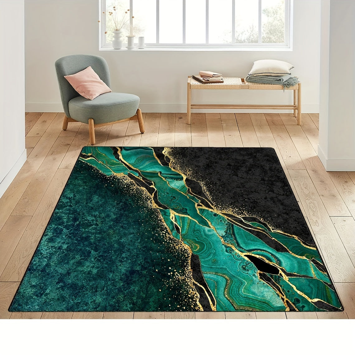 Green Abstract Area Rug - Soft, Non-Slip, and Stain Resistant - Machine Washable Polyester Floor Mat for Living Room and Kitchen Decor