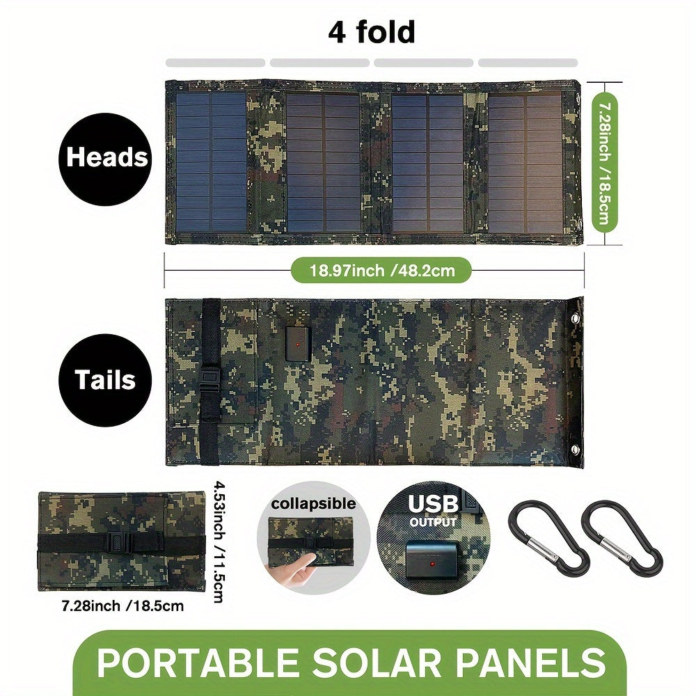 Portable 4-Fold Solar Panel with USB - Perfect for Outdoor Travel & Camping, Charges Devices, Foldable, Includes Battery Pack