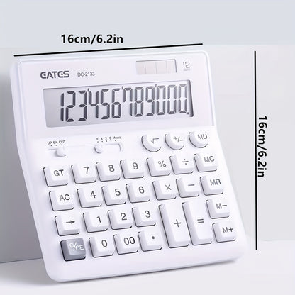 Stylish 12-digit pure white solar calculator for desktops, suitable for business use.