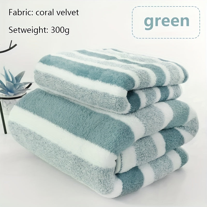 Set of 2 luxurious soft touch bath towels with stripes, highly absorbent and quick-drying for ultimate comfort, suitable for home decor and spa use.