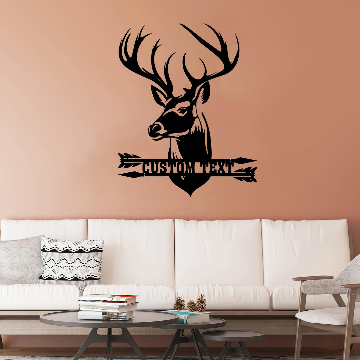 Metal Plaque with Customizable Deer Head Design - Add Your Own Name, Features High-Temperature Baked Paint Finish for Durability, Perfect for Wall Decor in a Rustic or Hunting-themed Space. Makes a Great Gift for Father's Day, Christmas, or Housewarming.