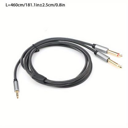 3.5mm to 6.35mm 2-in-1 audio cable with nylon mesh aluminum alloy construction. High-fidelity sound quality for PC, phone, tablet, and MP3 with 3.5mm jack; speaker, guitar, microphone