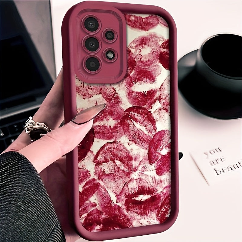 Red lip print phone case for various Galaxy models with anti-dust feature, fashionable design, and suitable as a high-end gift.