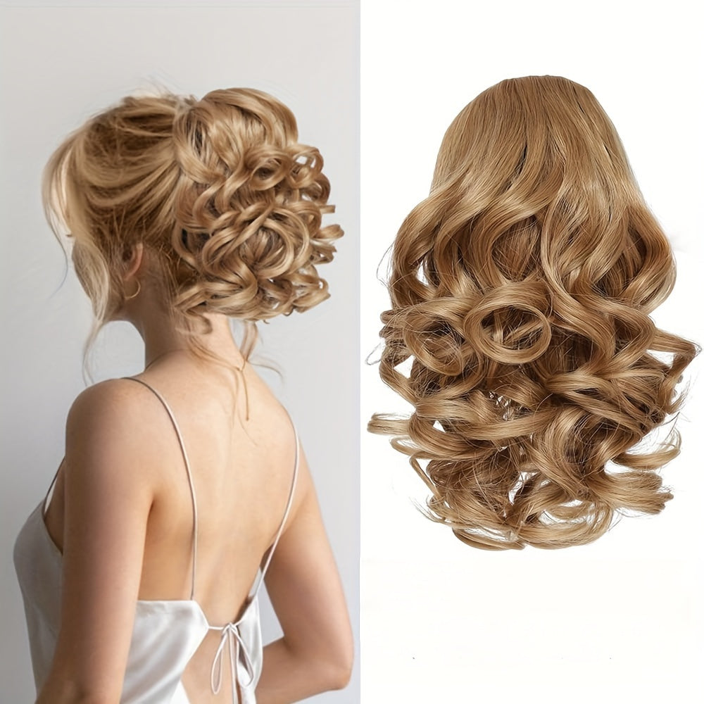 Luxurious curly wavy claw ponytail extensions made with premium synthetic clip-ins for instant volume and versatile style, ideal for everyday fashion and special occasions.