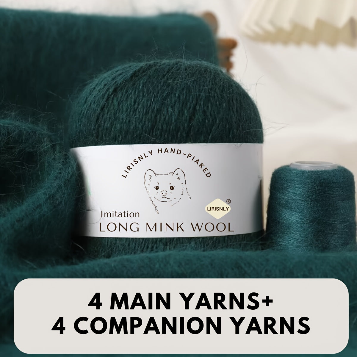 4pcs of faux mink wool and long wool totalling 280g, with 50g faux mink wool and 20g companion thread each. Skin-friendly and warm, suitable for knitting scarves, sweaters, hats, etc.