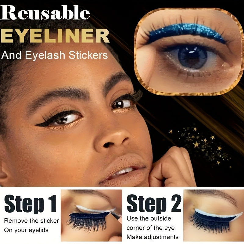 Glitter self-adhesive eyeliner and false eyelashes set - waterproof, no glue needed. Perfect for party and stage makeup, carnival and masquerade.